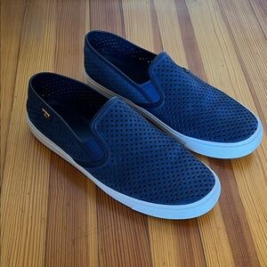 Tory Burch Navy Perforated Leather Sneakers